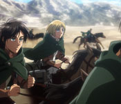 Eren and the Scouts riding beyond the walls